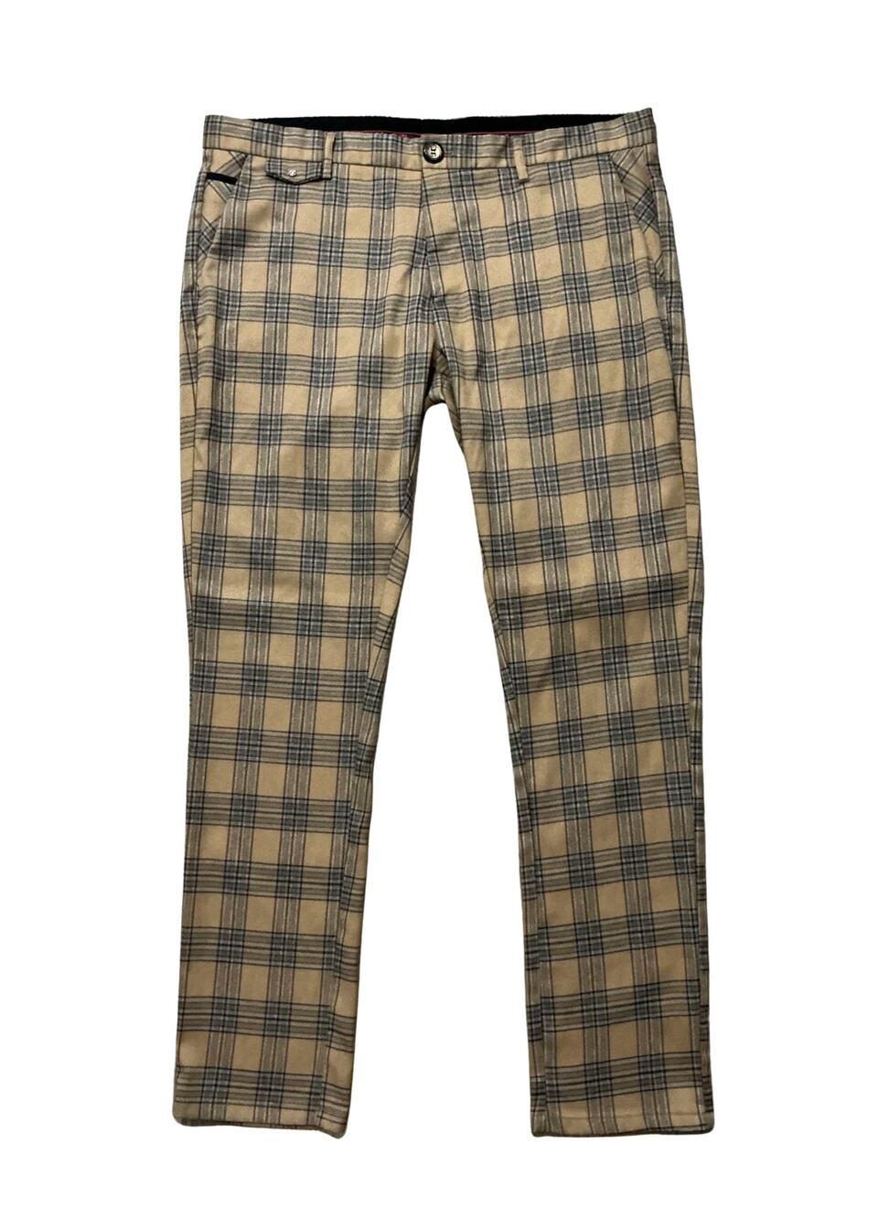 Suslo Couture Tan Plaid Slim Fit Dress Pants Men’s Size 38 X 32